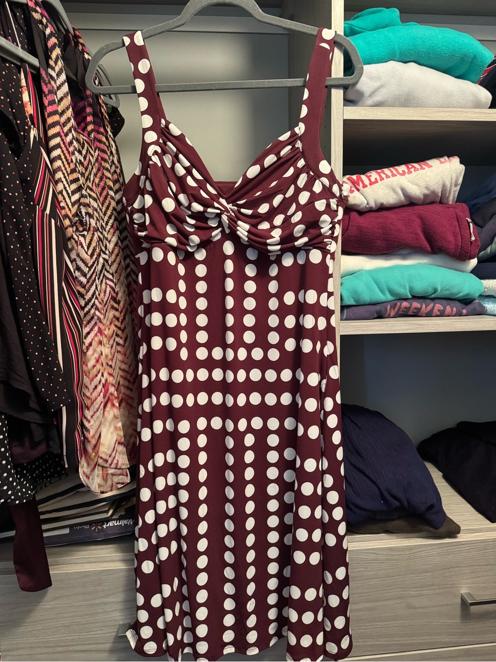 Women’s Burgundy Polka Dot Twist-Front Dress